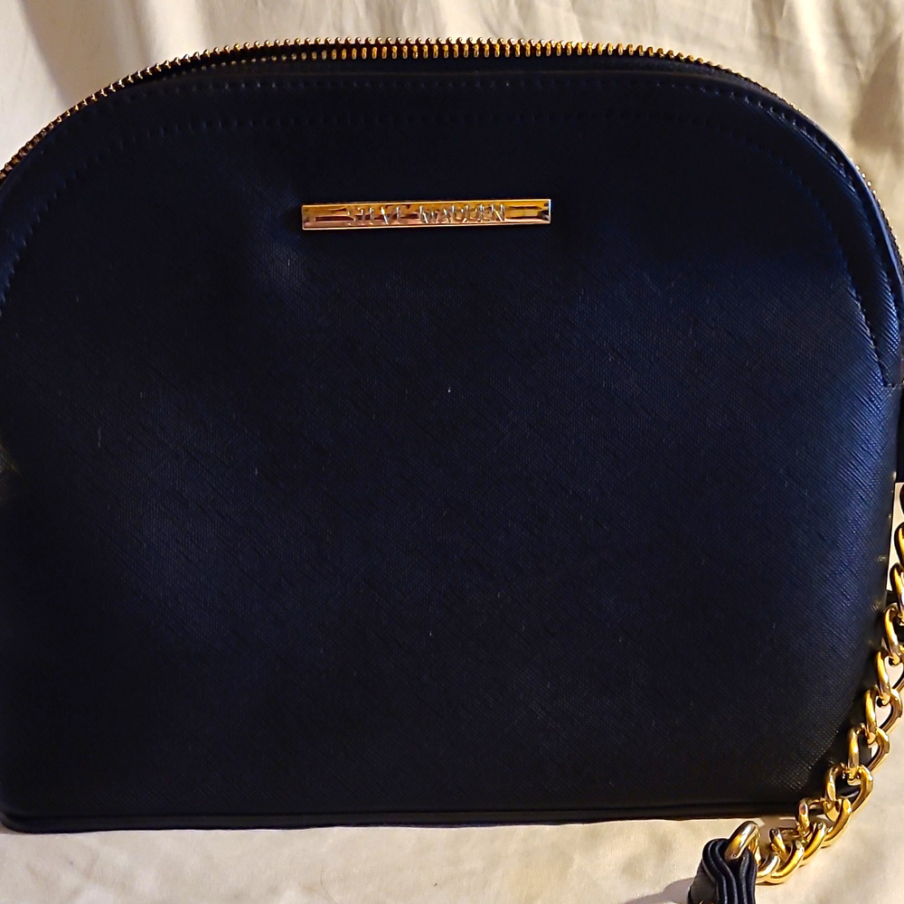 Steve Madden BMaggie Black Dome Crossbody Bag Purse Gold Chain Strap Saffiano